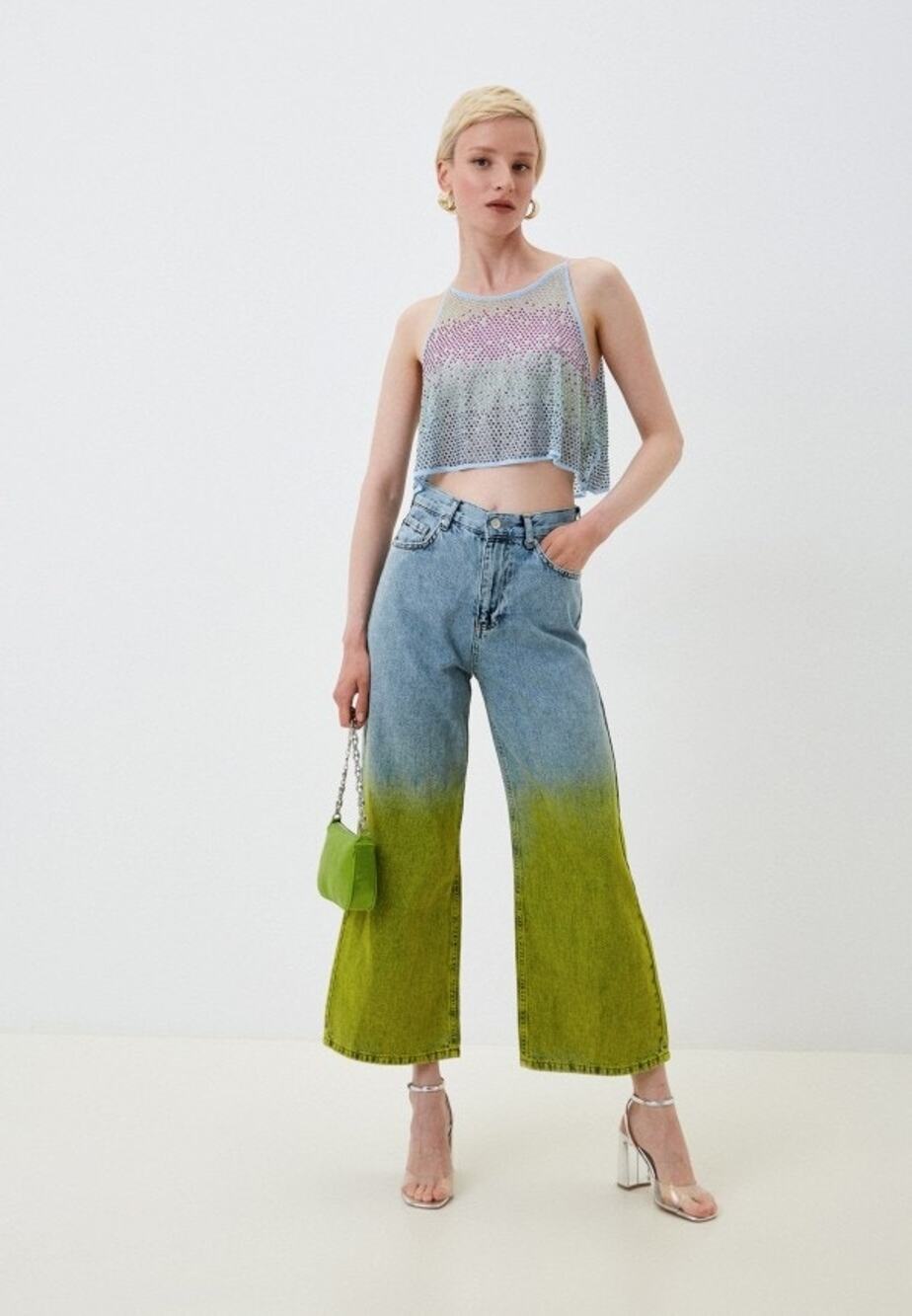 Free people NOCTURNE Women XS 34 Wide Leg Ombre Jeans Ice Blue Green NWT $186